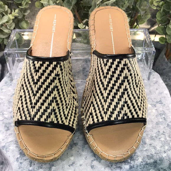 Report Claude Natural & Black Weave Espadrille Slides Women’s 9M☀️Like NEW☀️ - Picture 2 of 8